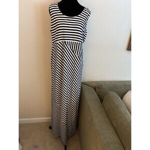 Boston Proper Womens L Striped Tank Maxi Black White Lined Stripe Long Dress NWT